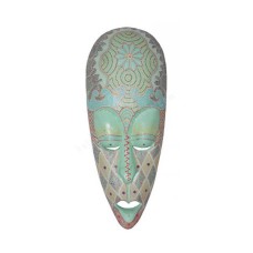 Wooden Green Dots Paint Aboriginal Mask 50 cm