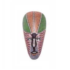 Wooden Green Brown Dots Paint Aboriginal Mask 30 cm