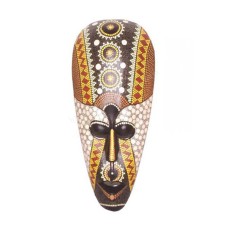 Wooden Brown Yellow Dots Paint Aboriginal Mask 50 cm