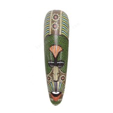 Wooden Green White Dots Paint Aboriginal Mask 100 cm