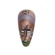 Wooden Brown Green Dots Paint Aboriginal Mask 30 cm