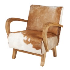 Teak Cowhide Relax Accent Chair