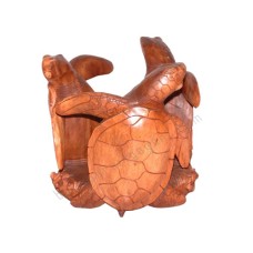 Wooden Carved Table Three Sea Turtles 40 cm