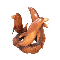 Wooden Carved Table Three Dolphins 50 cm