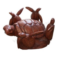 Wooden Carved Table Turtle Family 40 cm