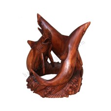 Wooden Carved Table Three Sharks Shape 50 cm