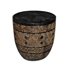 Carved Accent End Table Antique Black Brown