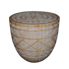 Accent End Table Palm Carved Brown White