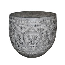 Palm Carved Accent End Table Black White