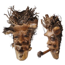 Old Man Smoking Bamboo Root Mask