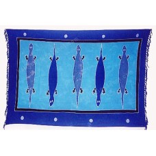 Batik Sarong Hand Painted Blue Lined Geckos