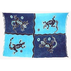 Batik Sarong Hand Painted Blue Turquoise Geckos