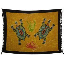 Batik Sarong Hand Painted Orange Primitive Turtles