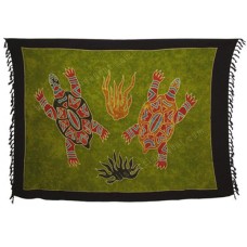 Batik Sarong Hand Painted Green Primitive Turtles