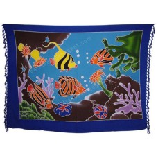 Batik Sarong Hand Painted Blue Sea Life Motif