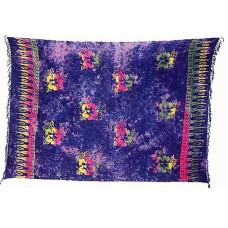 Batik Stamped Sarong Purple Pink Yellow Hibiscus