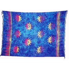 Batik Stamped Sarong Blue Yellow Purple Big Suns