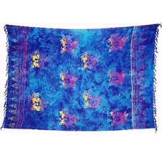 Batik Stamped Sarong Blue Yellow Purple Hibiscus