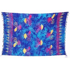 Batik Stamped Sarong Blue Yellow Purple Sea Shells