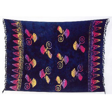 Batik Stamped Sarong Dark Blue Pink Yellow Sea Shells