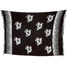 Batik Stamped Sarong Black White Hibiscus