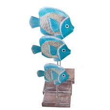 Wooden Turquoise Fish On Stand Set Of 3