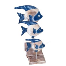 Wooden Blue White Fish On Stand Set Of 3