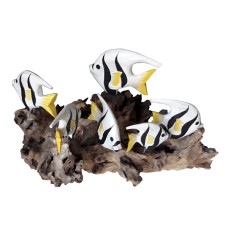 Wooden 6 Fish White Black Yellow On Driftwood 