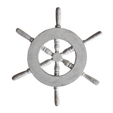 Wooden Ship Wheel Décor White Wash 45 cm