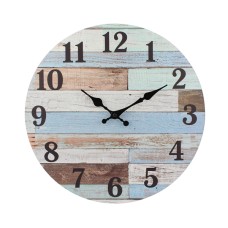 Wooden Rustic Blue Decorative Round Wall Clock 30 cm