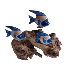 Wooden 3 Fish Blue White Wash On Driftwood 