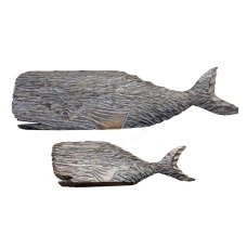 Wooden Rustic Decorative Whales Set Of 2