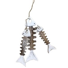 Wooden Skeleton Fish Brown White Wash 30 cm