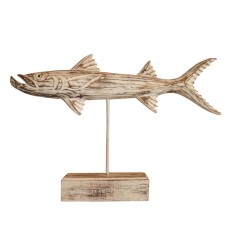 Wooden Rustic Barracuda On Stand 40 cm