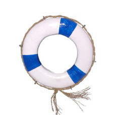 Wooden Decorative Buoy White Blue 40 cm