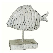 Wooden Fish White Wash On Stand 36 cm