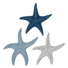 Wooden Blue Grey White Starfish Set Of 3