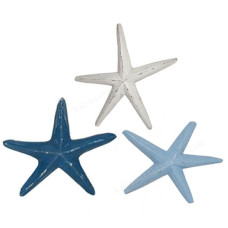 Wooden Starfish Blue Grey White Set Of 3
