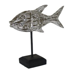 Wooden Fish Brown Silver On Stand 30 cm