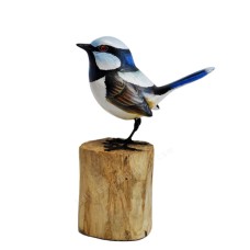 Wooden Warbler Bird On Base 17 cm