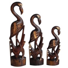 Wooden Antique Brown Flamingo Set Of 3