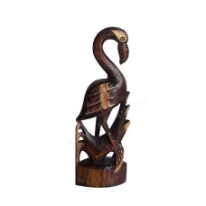 Wooden Antique Brown Flamingo On Base 60 cm