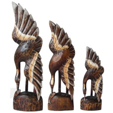 Wooden Antique Brown Flying Flamingo Set Of 3