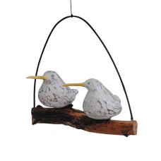 Wooden White Wash Swinging Double Ball Bird 19 cm