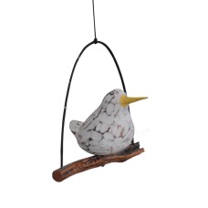 Wooden White Wash Swinging Single Ball Bird 14 cm