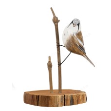 Wooden Bearded Tit Bird On Round Base 22 cm