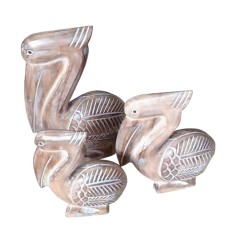 Wooden Sitting Rustic Brown Pelican Set Of 3