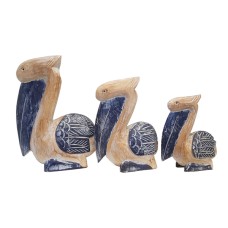 Wooden Sitting Rustic Blue Pelican Set Of 3