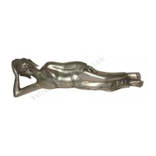 Bronze Silver Reclining Buddha Statue 25 cm