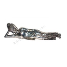 Bronze Silver Reclining Buddha Statue 55 cm